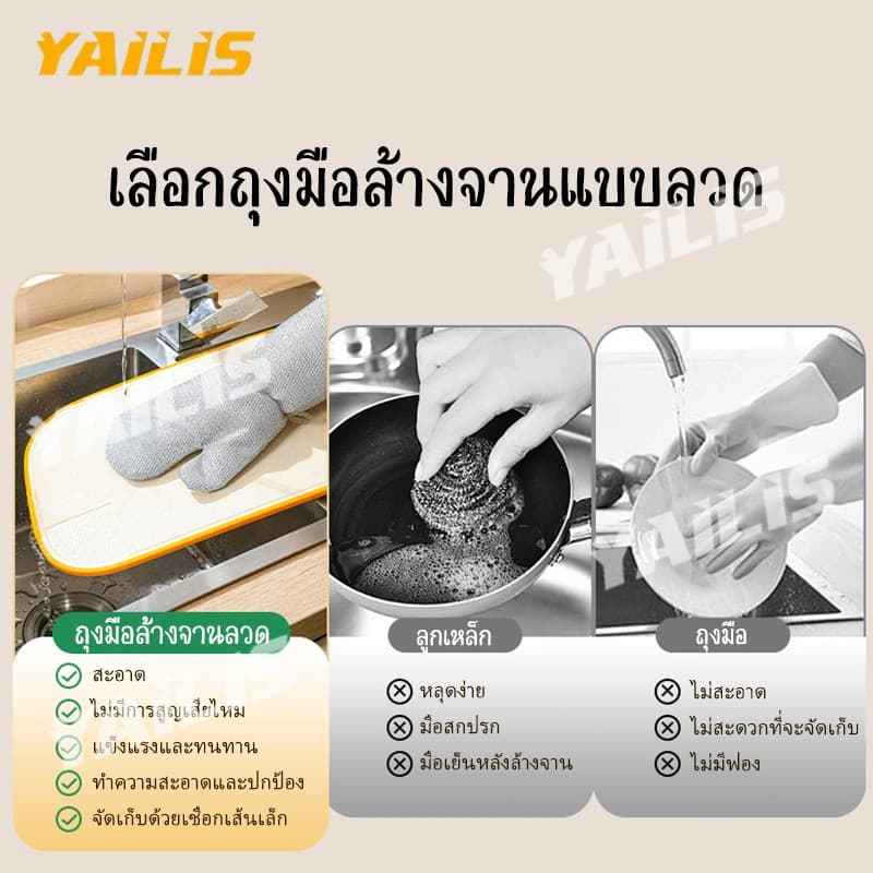 ซื้อ 1แถม 1!!!ถุงมือทำความสะอาดกันน้ำยาว ไม่เหนียวมือ ซักง่าย ใช้ล้างจาน ขัดหม้อ เช็ดเคาน์เตอร์ รูปที่ 2