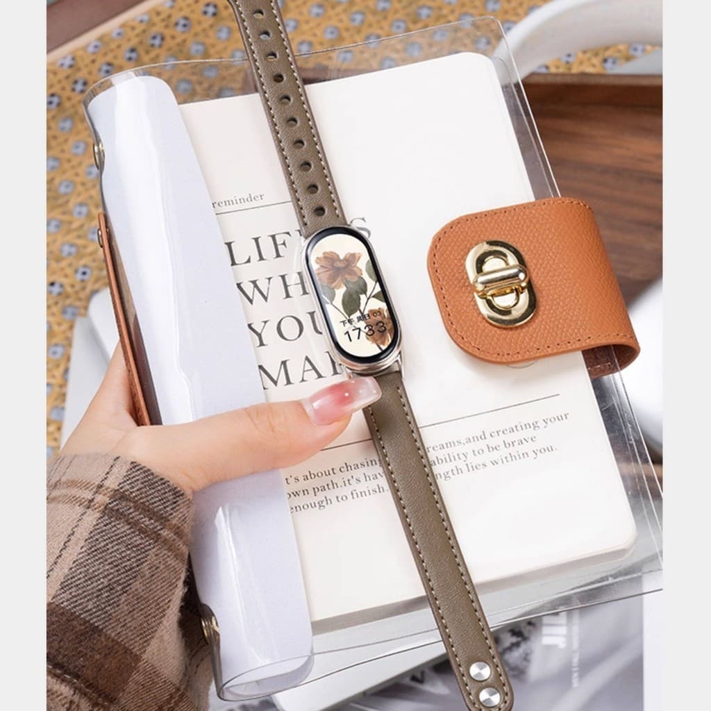 สายหนังแท้แบบเรียบหรู แบนด์และสายข้อมือสำหรับเปลี่ยนละเอียด for Xiaomi Mi Band 10 9 8 NFC for Mi Band 10 9 8 รูปที่ 2