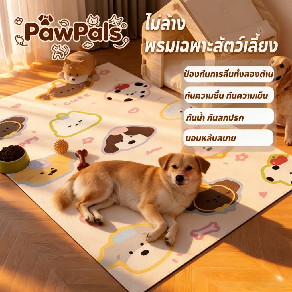 PawPals พรมสัตว์เลี้ยง กันน้ำ แผ่นรอง pvc ที่นอนแมว ที่นอนสุนัข เบาะนอนแมว พื้นรองกรง กันลื่น ล้างฟรี รูปแบบการ์ตูน รูปที่ 2