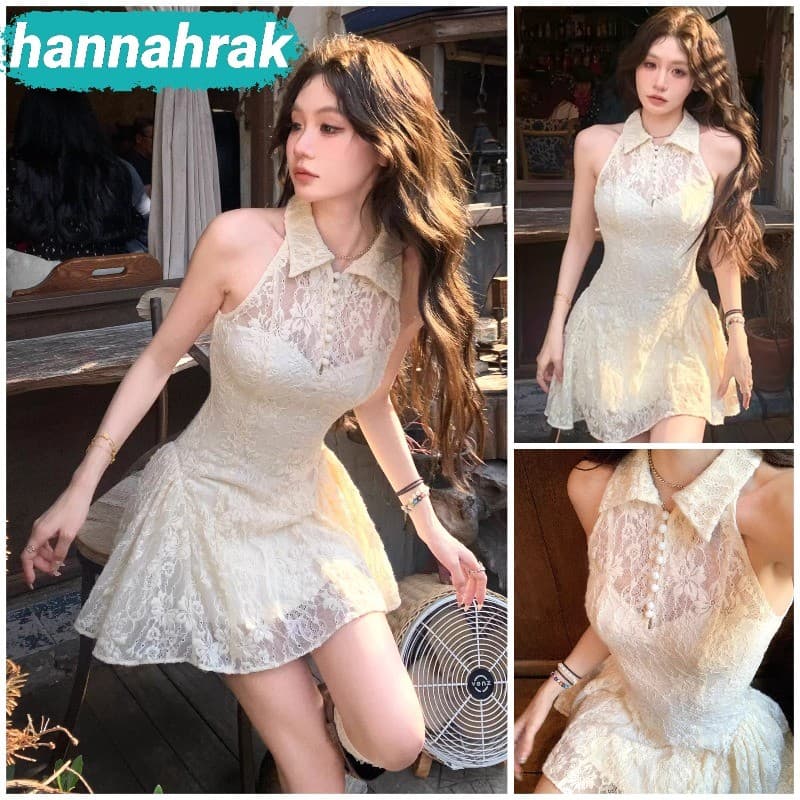 เดรส เดรสออกงาน คอปก แขนกุด ลูกไม้สีขาว กระชับสั้น หวานๆ หวานๆสไตล์เจ้าหญิง เหมาะสำหรับใส่ออกงาน รูปที่ 1