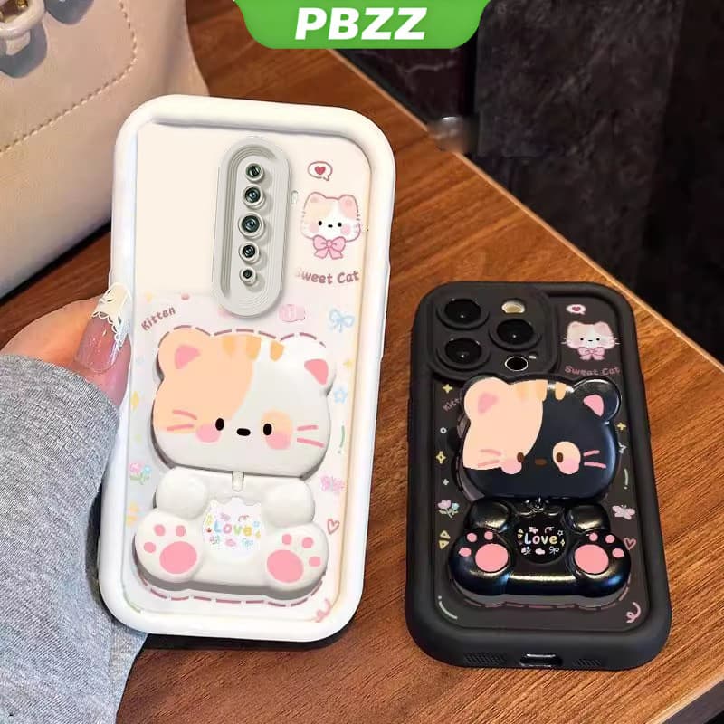 PBZZ FOR เคส สําหรับ OPPO reno 2F reno2 F reno 2 F reno 2 เคสโทรศัพท์ Softcase ซิลิโคนกันกระแทกออกแบบใหม่ความงามการ์ตูนแมวพร้อมที่วางสําหรับกระจก JTMMZJ01 รูปที่ 6