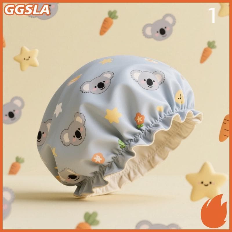 GGSLA 1 ชิ้นผู้หญิงหมวกอาบน้ํากันน้ํากว้างวงยืดหยุ่นนํามาใช้ใหม่ห้องน้ําถ้วยการ์ตูนแมวหมีสุนัขหมวกอาบน้ําอุปกรณ์ห้องน้ําใหม่ รูปที่ 8