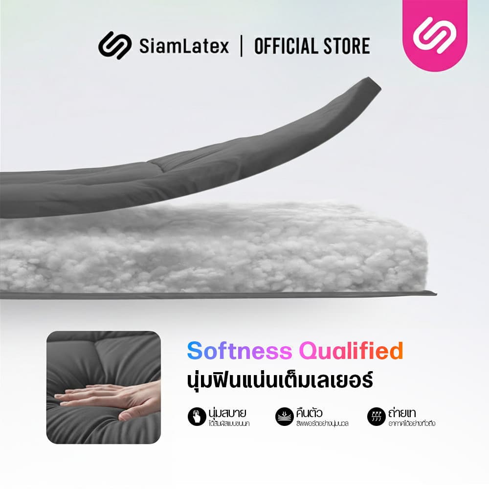 SiamLatex Topper ท็อปเปอร์ขนห่านเทียม Designate Dark หนา 4 นิ้ว สัมผัสนุ่มแน่น ระบายอากาศ ยางรัดมุม รูปที่ 3