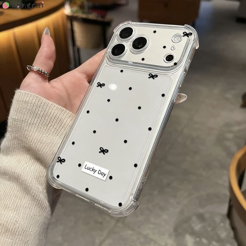 สําหรับ OPPO Reno 15 15C 15F 14F 14 ProMax Mini ค้นหา X9 X9S X8S X8 Pro Ultra Plus 5G 4G เคสโทรศัพท์สีดํา Polka Dot Bow Bowknot โปร่งใส Anti Fall Soft ปลอกกรณีฝาครอบ รูปที่ 2
