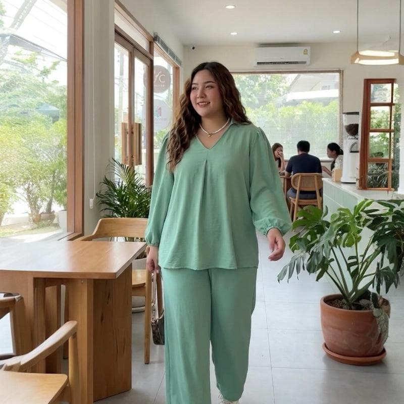 B010 ชุดเซทสาวอวบอก 54“ ทรงพรางหุ่น ผ้าสลาฟย่น ไม่ต้องรีด ดีไซน์คลาสสิก สำหรับทุกวัน ใส่สวยอกไม่เกิน 52“ รูปที่ 7