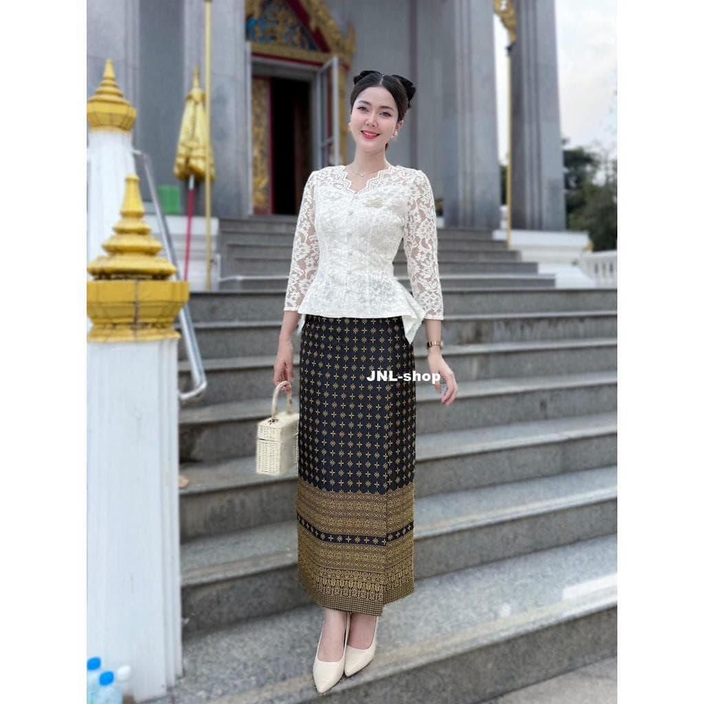 ขายแยกเฉพาะผ้าถุง-เสื้อ ผ้าไหมทอลายอัดกาวตัดเย็บสำเร็จ ซิปหลัง เลือกตามไซส์ เอว สะโพก รูปที่ 7