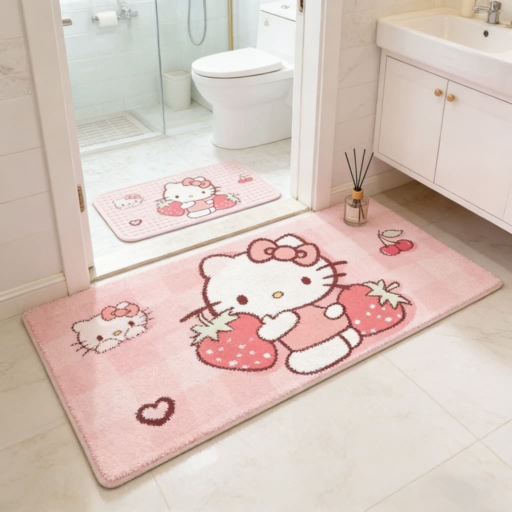 พรมข้างเตียง ลาย Hello Kitty + ขนแกะเทียนุ่มฟู หนาพิเศษ + ปูข้างเตียงนุ่มสบายเท้า กันลื่น ขนาด 80×180 ซม. ส่งจากกรุงเทพ รูปที่ 4