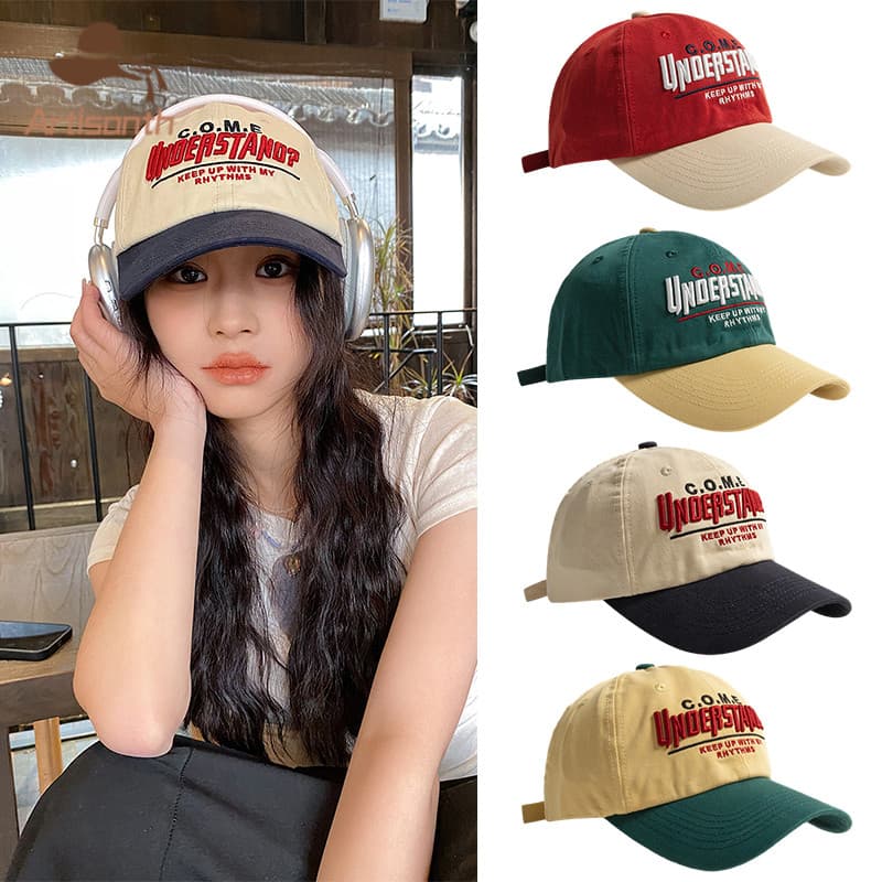 ส่งเร็วหมวกเบสบอลบล็อคสีปัก สีตัดกัน สไตล์อเมริกันย้อนยุคแฟชั่น คุณภาพสู ผ้าฝ้าย 100% ใช้ได้ทั้งชายและหญิง.COD รูปที่ 1