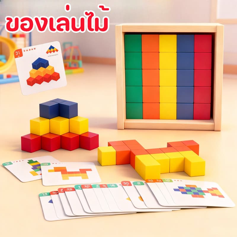 ของเล่นไม้ สีสัน ของเล่นเสริมพัฒนาการเด็ก ของเล่นบล็อคตัวต่อ รูปที่ 1