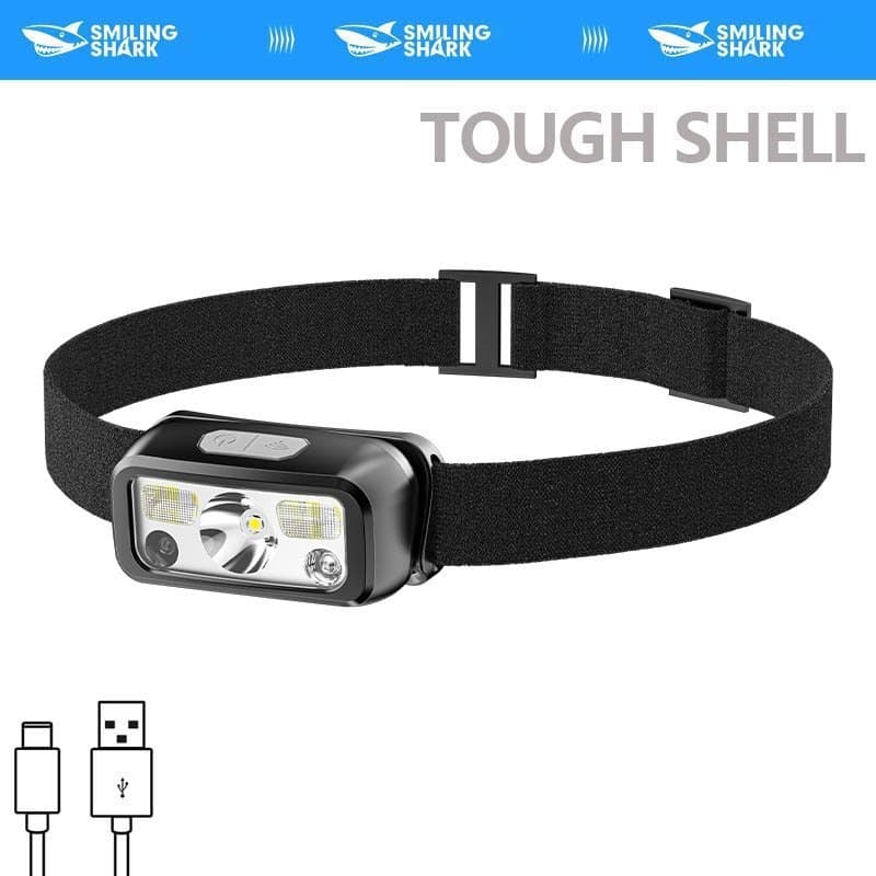 SmilingShark TD0144 ไฟคาดหัว ไฟฉายคาดหัว LED เซนเซอร์ มินิ โคมไฟหัวตกปลา ด้วย ซุปเปอร์ไบรท์ โคมไฟฟลัดไลท์แบบหลอดไฟคู่ ไฟฉายคาดหัว 6โหมด แสงสีขาว/สีแดง Type-C ชาร์จใหม่ได้สำหรับการทำงาน รูปที่ 1