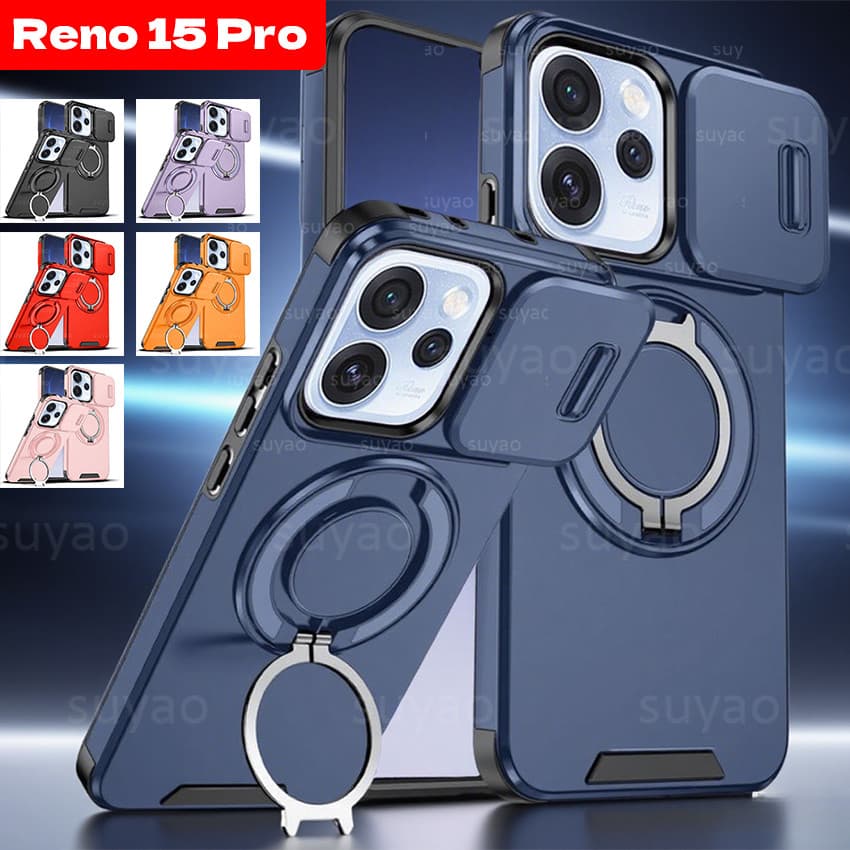 สําหรับOppo Reno 15 Pro Max 15F ProMax 14 14F 13 2026 เคสโทรศัพท์เกราะแหวนผู้ถือแม่เหล็กเลนส์ป้องกันกรณีReno15 Reno15Pro Reno15F Reno15ProMaxกันกระแทกปกหลัง รูปที่ 1