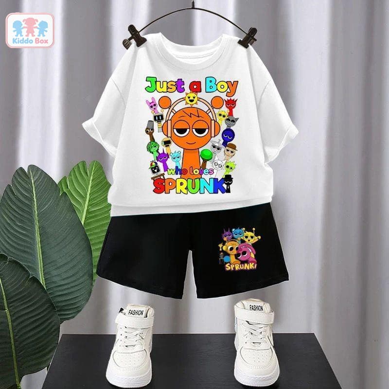 2ชิ้น ชุดแขนสั้นเด็ก Rhythm Box Sprunki ชุดเสื้อยืดแขนสั้นการ์ตูนอนิเมะสองชิ้น เซ็ตชุด รูปที่ 3