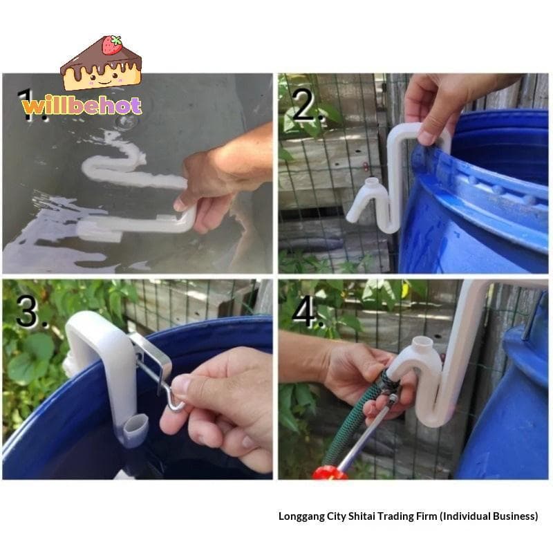 Self Priming Siphon ท่อเจาะล้นอัตโนมัติ ระบายน้ํา เติม Rainwater Transfer Overflow เครื่องมือสวน ตะขอ รูปที่ 4