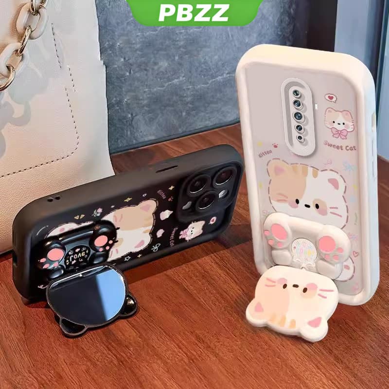 PBZZ FOR เคส สําหรับ OPPO reno 2F reno2 F reno 2 F reno 2 เคสโทรศัพท์ Softcase ซิลิโคนกันกระแทกออกแบบใหม่ความงามการ์ตูนแมวพร้อมที่วางสําหรับกระจก JTMMZJ01 รูปที่ 1