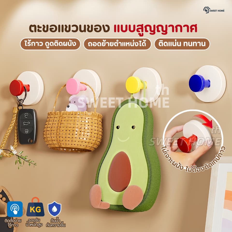 ตะขอแขวนของแบบสูญญากาศ ไร้กาว ไม่ต้องเจาะผนัง ถอดออกได้ นำกลับมาใช้ได้ ตะขอติดผนัง ที่แขวนของอเนกประสงค์ ไม้แขวนผ้า รูปที่ 1