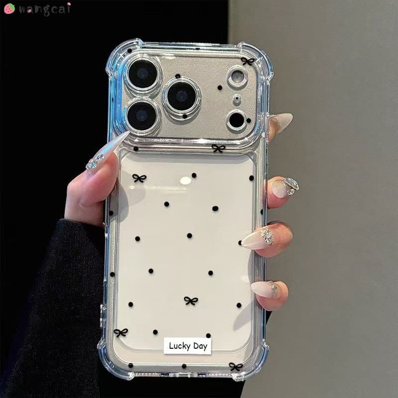 สําหรับ OPPO Reno 15 15C 15F 14F 14 ProMax Mini ค้นหา X9 X9S X8S X8 Pro Ultra Plus 5G 4G เคสโทรศัพท์สีดํา Polka Dot Bow Bowknot โปร่งใส Anti Fall Soft ปลอกกรณีฝาครอบ รูปที่ 1
