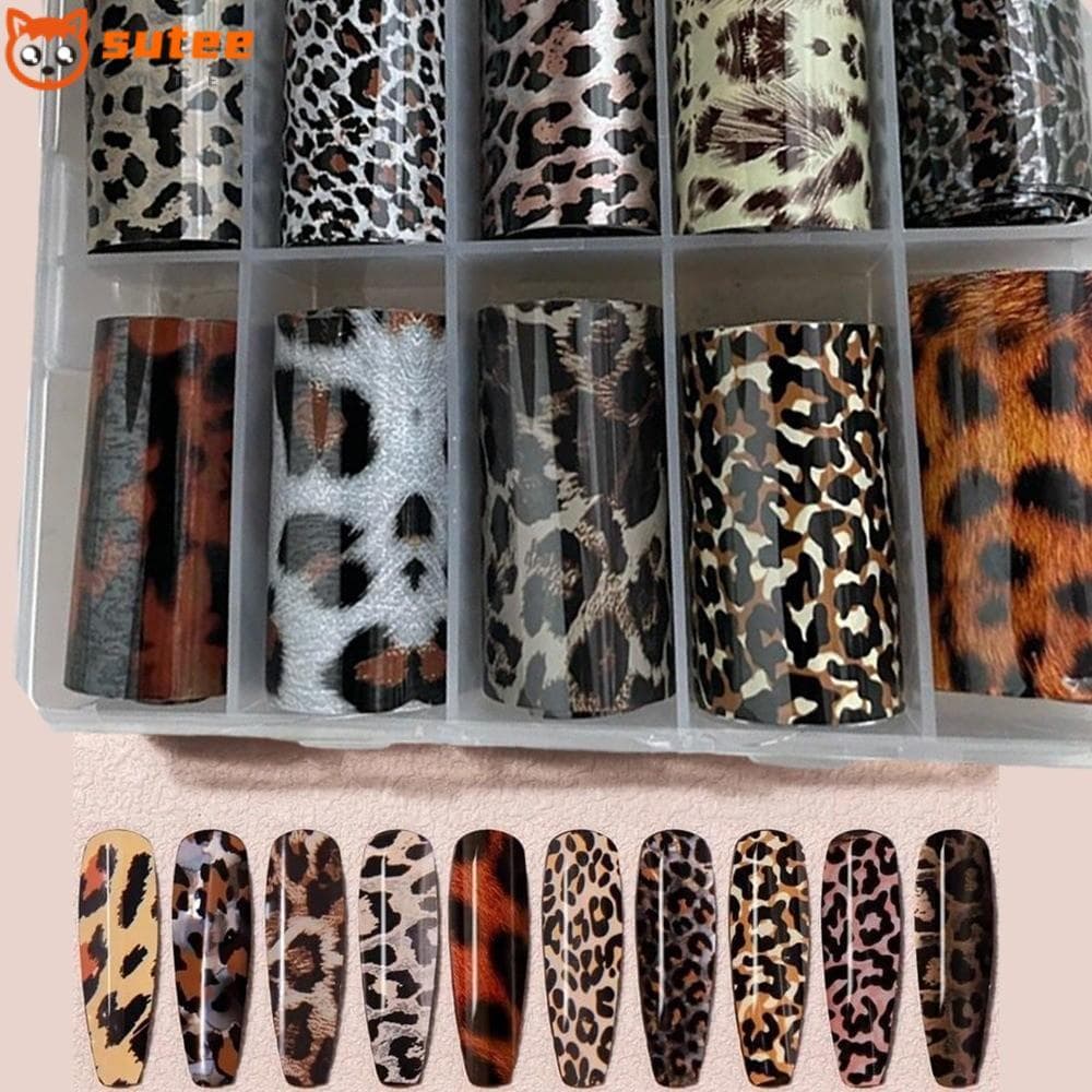 สติ๊กเกอร์ตกแต่งเล็บฟอยล์สีดําและสีขาว ลายเสือดาว ลูกไม้ เลื่อม สําหรับตกแต่งเล็บ รูปที่ 1