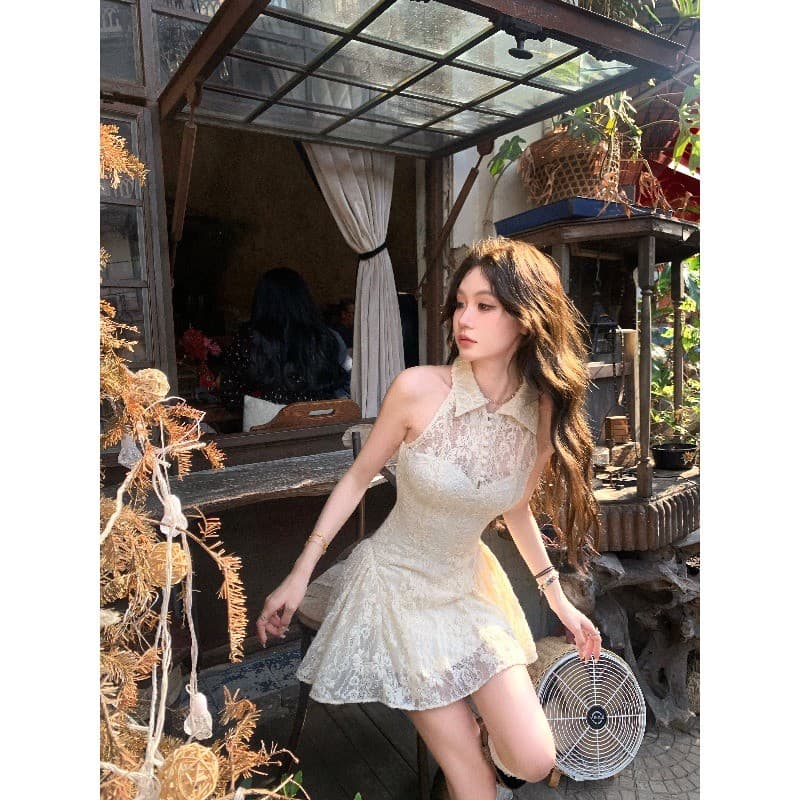 เดรส เดรสออกงาน คอปก แขนกุด ลูกไม้สีขาว กระชับสั้น หวานๆ หวานๆสไตล์เจ้าหญิง เหมาะสำหรับใส่ออกงาน รูปที่ 3