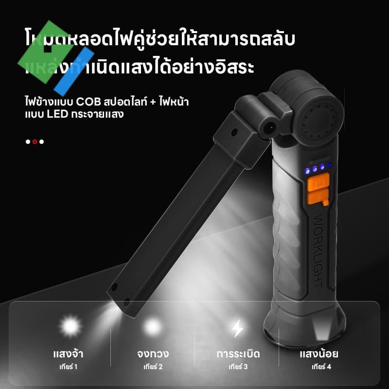 รุ่นใหม่2026ไฟทำงาน COB แบบพับได้ มีแม่เหล็ก ชาร์จ Type-C กันน้ำ สำหรับซ่อมรถ แคมป์ปิ้ง ไฟฉายพกพา รูปที่ 6