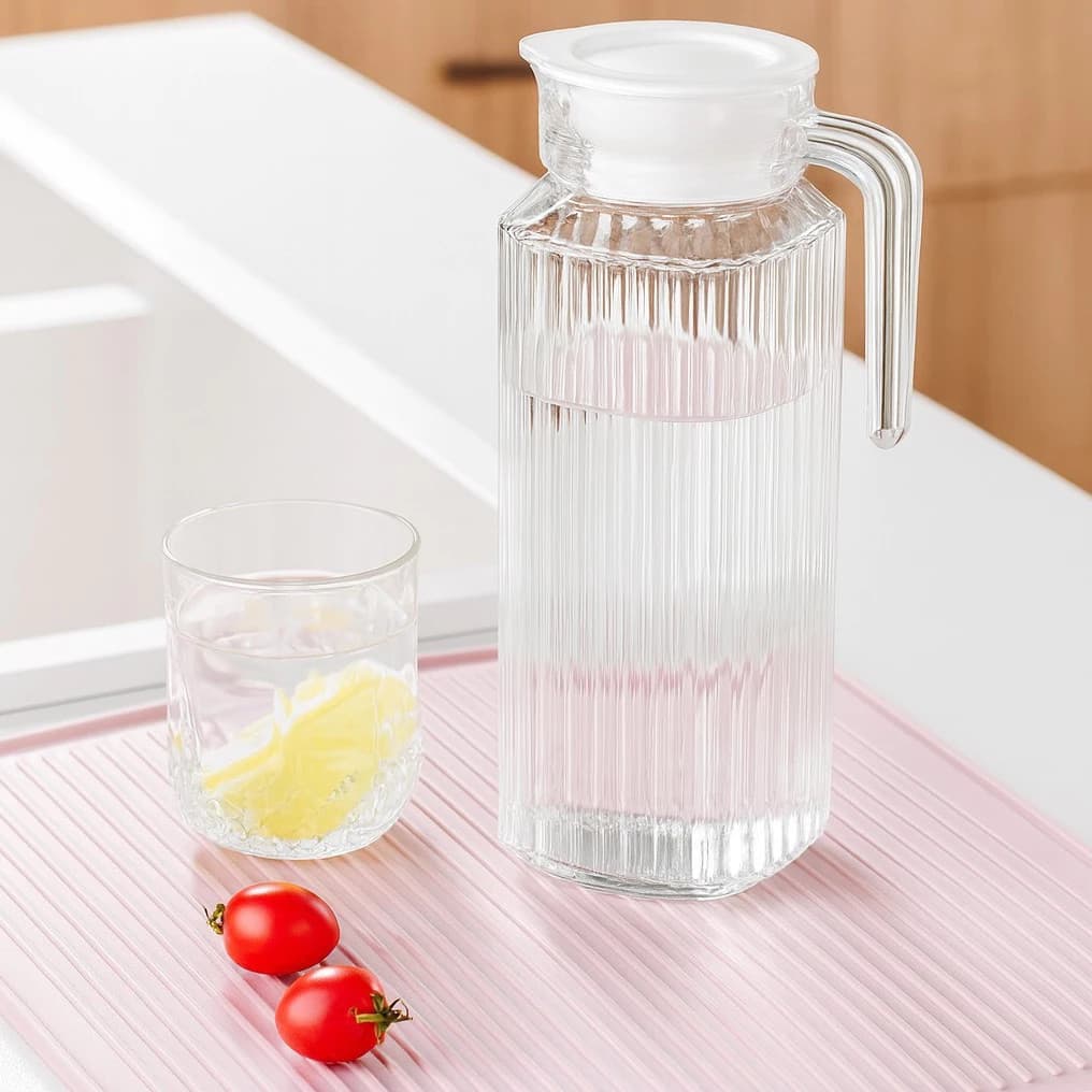 เหยือกน้ำ เหยือกน้ํา,พร้อมฝาปิดAnti-fall Stripe Pitcher, Drinkwareอะคริลิคใส 600/800/1100ML กาต้มน้ําเย็นตู้เย็น รูปที่ 9