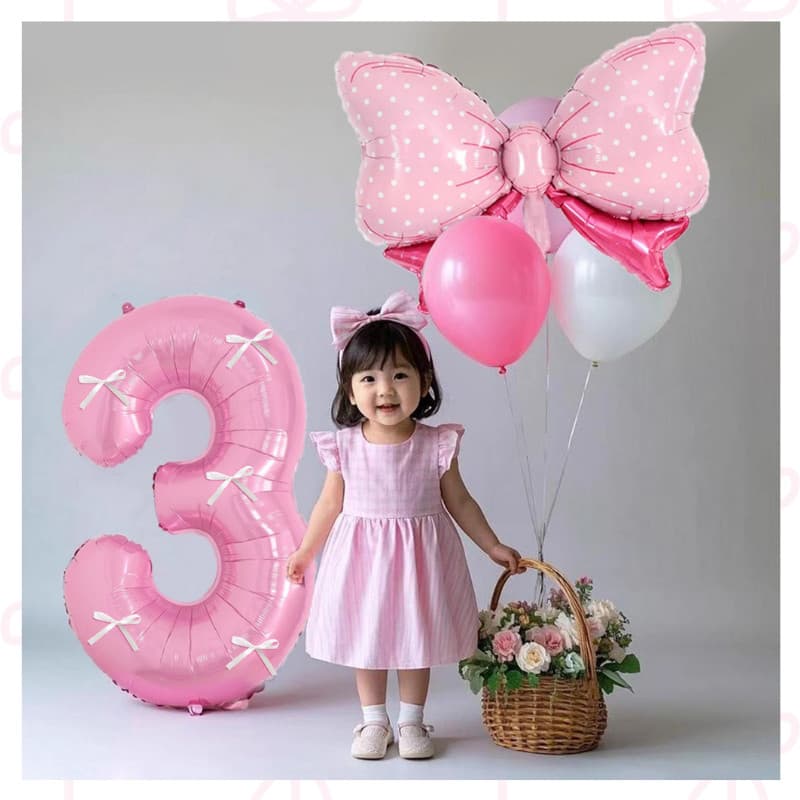 ชุดลูกโป่งตัวเลขวันเกิดพร้อมโบว์ตกแต่งปาร์ตี้น่ารักๆ โทนสีชมพูหวานๆ รูปที่ 1