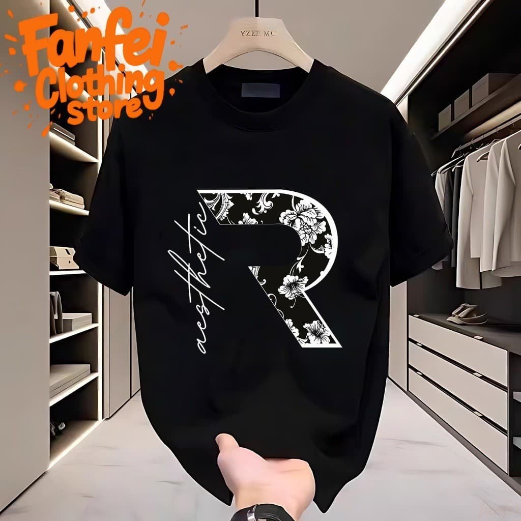 Fanfei เสื้อยืดผู้ชาย รูปแบบตัวอักษร "R" ส่วนบุคคล รูปที่ 7