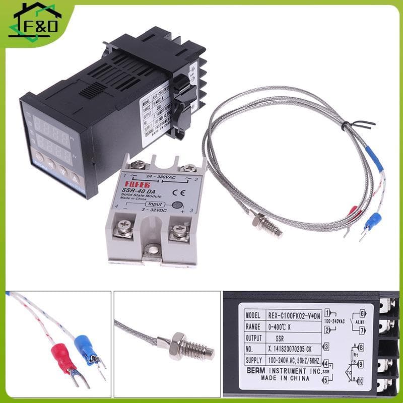 F&O 100-240VAC PID REX-C100 ตัวควบคุมอุณหภูมิ SSR-40A เทอร์โมคัปเปิล . รูปที่ 1