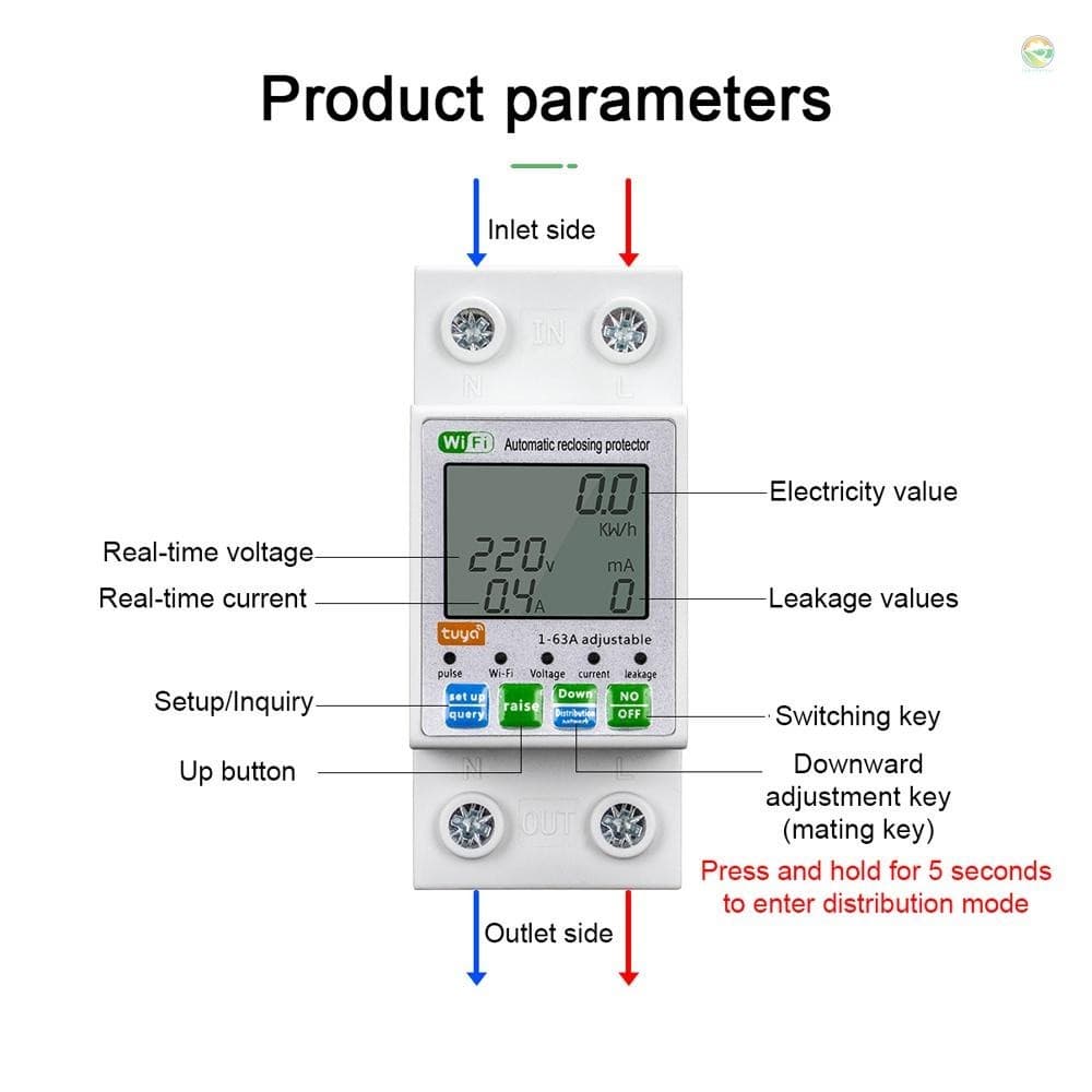 Tuya WiFi อัจฉริยะอัตโนมัติ จอแสดงผล LCD สวิทช ์ Power Meter Protections Values Settable รองรับ COD รูปที่ 3
