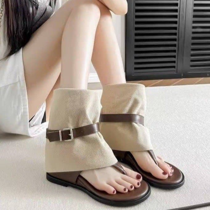 รองเท้าแตะพื้นมแบน PU ใหม่ สำหรับฤดูใบไม้ผลิและฤดูร้อน ใส่สบายและป้องกันการลื่นไถล รูปที่ 7
