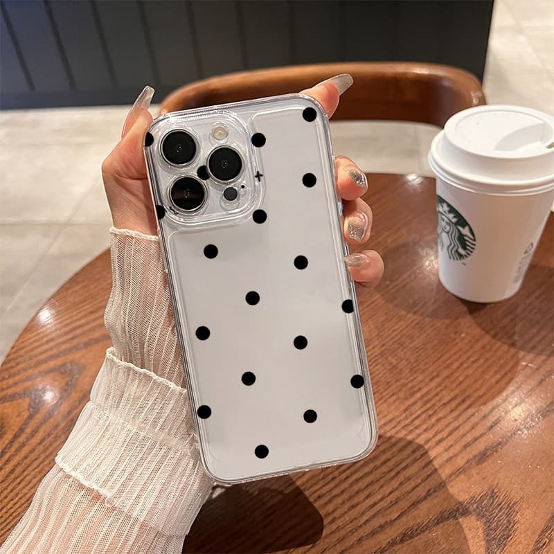 สินค้า ! เคสจุดดำ “Black Polka Dot” เคส iPhone17 16 15 Pro Max 14 13 12 11 XS 8 7 เคสจุดดำสไตล์คลาสสิก เคสขอบโ รูปที่ 3