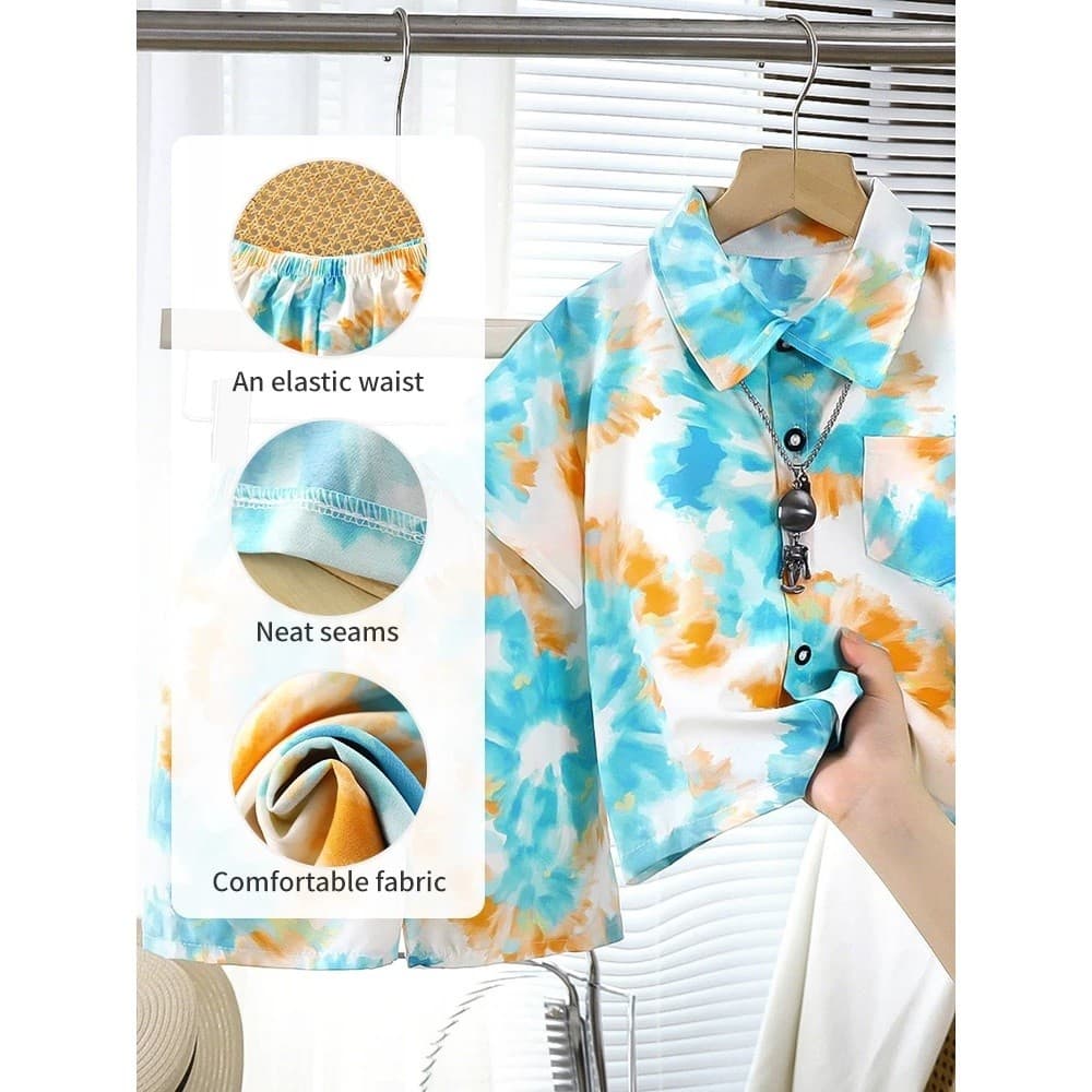 ชุดเสื้อฮาวาย ชุดเสื้อเชิ้ตเด็ก เสื้อ +กางเกง ลายสวย ผ้านิ่ม ใส่เที่ยวสวยมากๆ รูปที่ 6