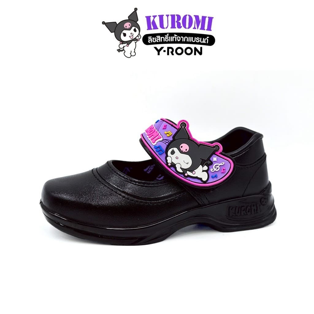 ส่งตรงโรงงานY-ROON รองเท้านักเรียนอนุบาล หนังดำ รุ่น Y666 ลายคุโรมิ สุดcute ดำม่วง Size 25-34 รูปที่ 7