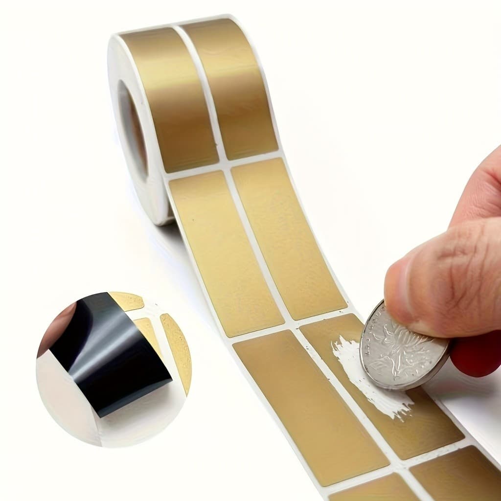 500 ม้วน 1*3 ซม.Golden Silvery Scratch สติกเกอร์สี่เหลี่ยมผืนผ้าอุปกรณ์สํานักงาน DIY Party Event ของขวัญ Scratch Card ป้ายรางวัลสติกเกอร์ รูปที่ 6