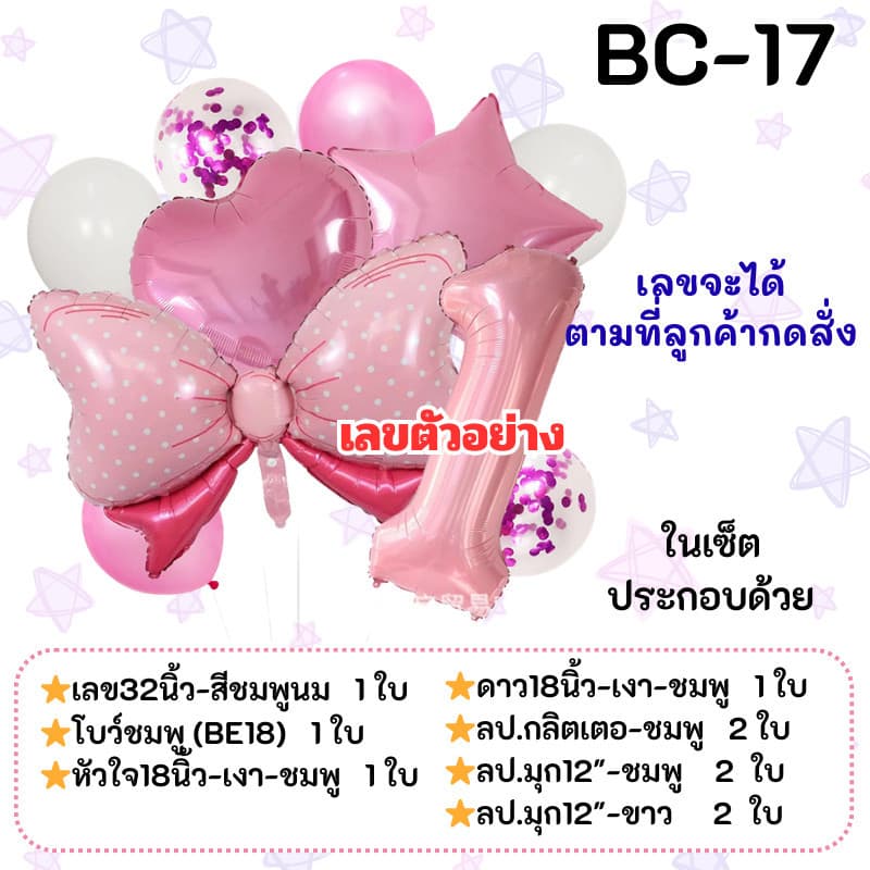 ชุดลูกโป่งตัวเลขวันเกิดพร้อมโบว์ตกแต่งปาร์ตี้น่ารักๆ โทนสีชมพูหวานๆ รูปที่ 3