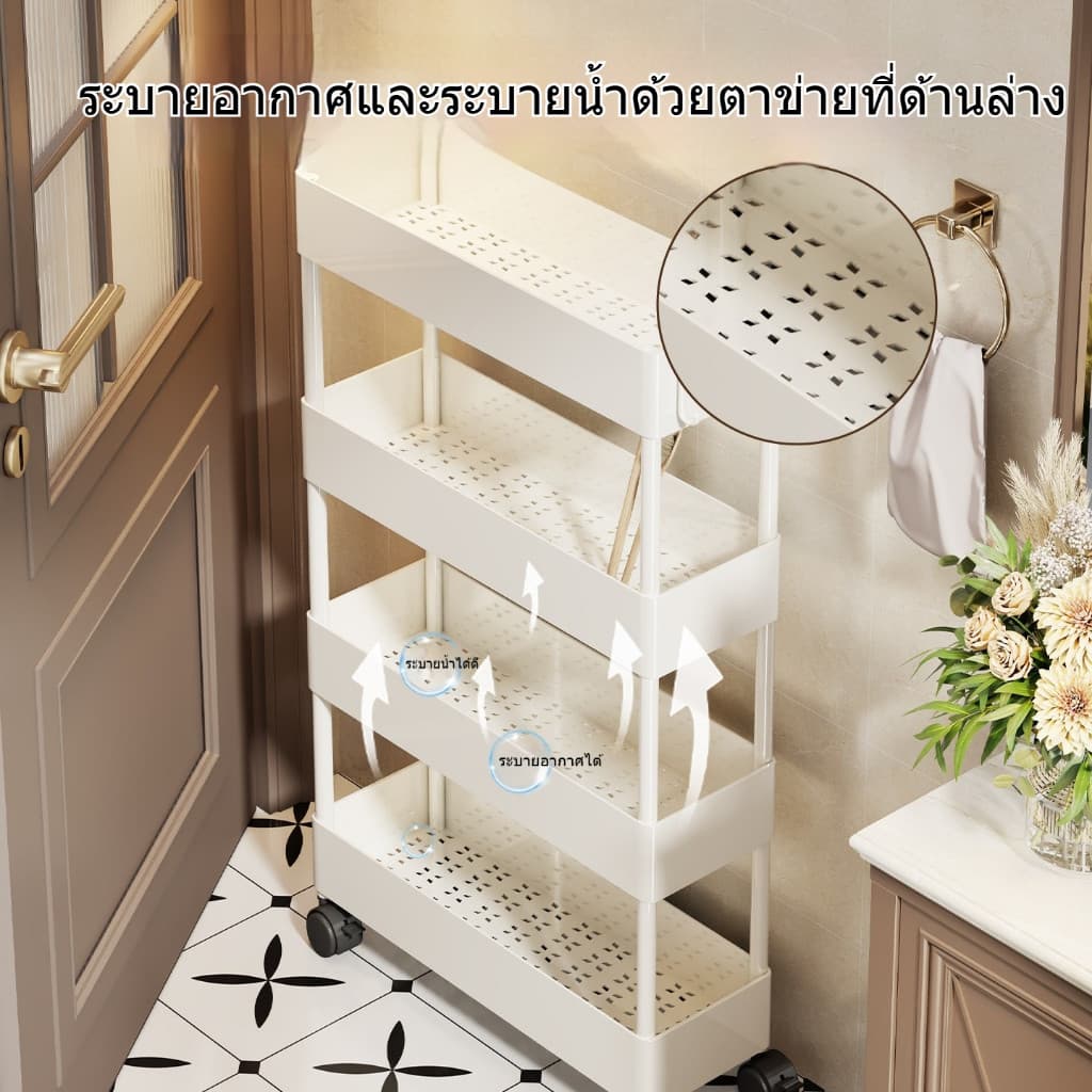 ชั้นวางของในที่แคบ วัสดุพลาสติก PP แข็งแรง ใช้ในพื้นที่แคบ มีล้อเลื่อน 4 ล้อแบบ 2/3/4 ชั้น ดีไซน์ญี่ปุ่น รูปที่ 8