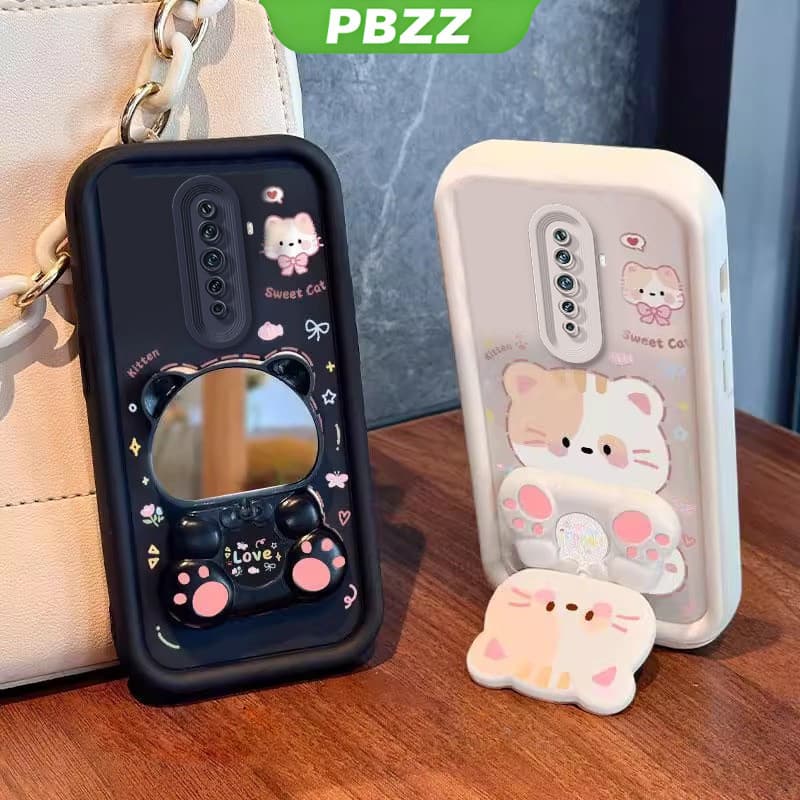 PBZZ FOR เคส สําหรับ OPPO reno 2F reno2 F reno 2 F reno 2 เคสโทรศัพท์ Softcase ซิลิโคนกันกระแทกออกแบบใหม่ความงามการ์ตูนแมวพร้อมที่วางสําหรับกระจก JTMMZJ01 รูปที่ 5