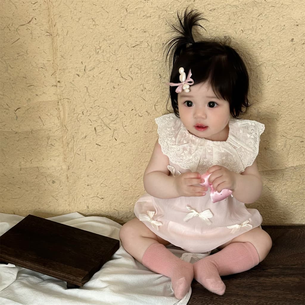 ซูเปอร์ฝัน0-24เดือนแขนกุดบอดี้สูทลูกไม้ปกสีชมพูโบว์เด็กสาววันเกิดเสื้อผ้าบางชั้น ก ผ้าฝ้ายสไตล์เกาหลี ชุดรอมเปอร์ รูปที่ 5