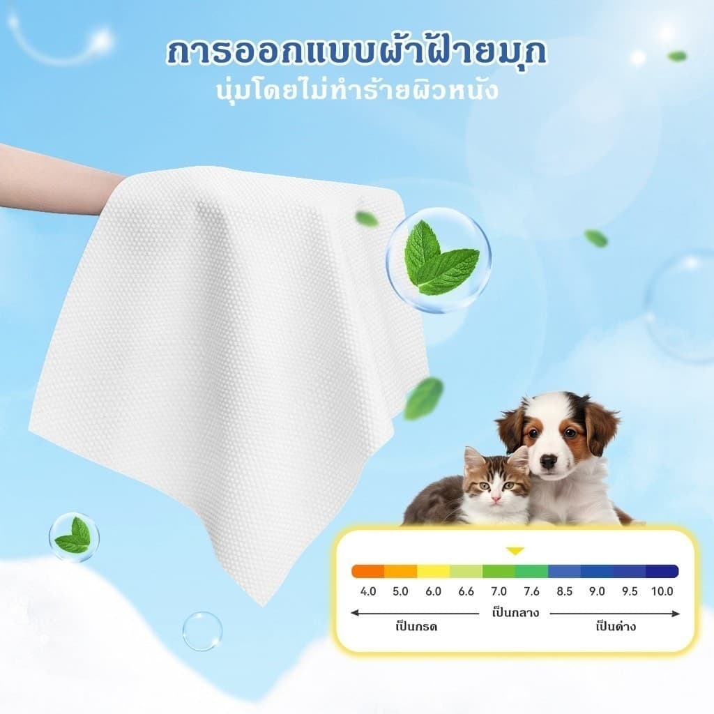 10 แพ็คทิชชู่เปียกสัตว์เลี้ยง 120แผ่น สูตรอ่อนโยน ไม่มีแอลกอฮอล์ เช็ดตา/หู/ตัว อ่อนโยน เส้นใยธรรมชาติ 100% รูปที่ 5