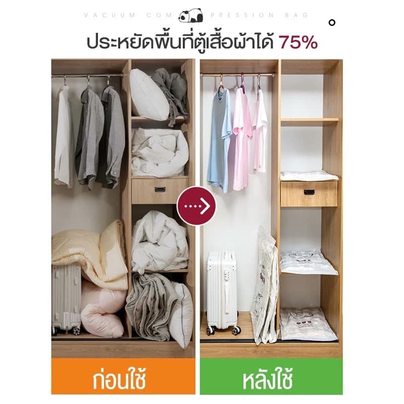 ถุงสูญญากาศ ถุงอัดสูญญากาศ เก็บเสื้อผ้าผ้าห่มผ้านวมจัดเก็บของกระชับพื้นที่แพ็คของเดิ นทางถุงใส่เสื้อผ้าพกพา รูปที่ 3