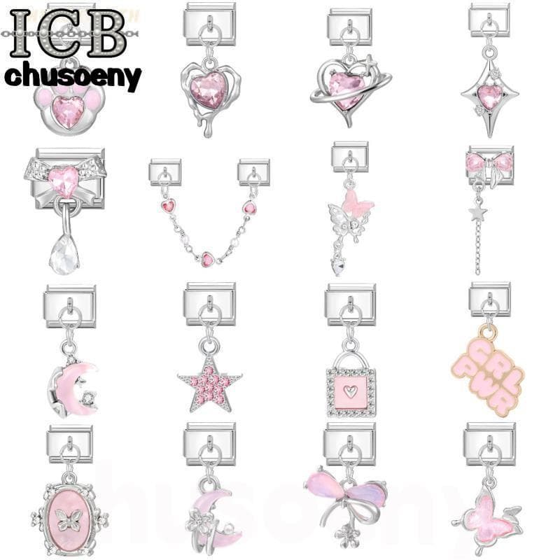 100+ แบบ ฐานเงินชุดสีชมพูเสน่ห์อิตาลีลิงค์พอดี9มิลลิเมตรสร้อยข้อมือทําทําเองรักผีเสื้อดอกไม้เสน่ห์สร้อยข้อมือลิงค์อุปกรณ์ย้อนยุคโมดูลสร้อยข้อ รูปที่ 1
