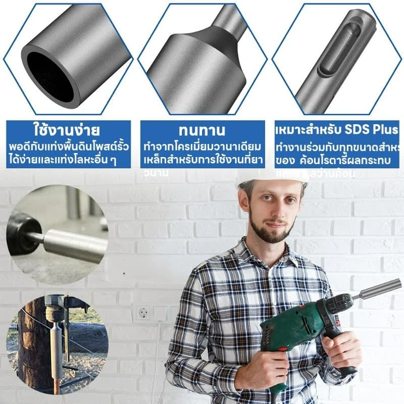 ไดร์เวอร์คันกราวด์ SDS Plus สําหรับแท่งกราวด์ขนาด 20มม ไดรเวอร์แท่งกราวด์เหล็กแข็งที่ทนทาน Ground Rod Driver รูปที่ 5