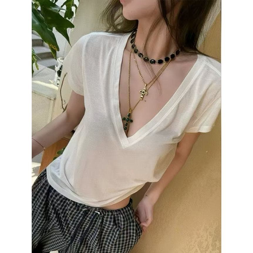 Velca จากไทย เสื้อท่อนบน คอวี แขนสั้น ป้องกันแดด สไตล์หวานเซ็กซี่ ลุคสบายๆ รูปที่ 4