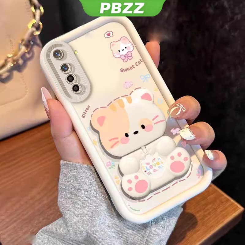 PBZZ FOR เคส เคสสําหรับRealme 6 pro realme 6 เคสโทรศัพท์Softcaseซิลิโคนกันกระแทกดีไซน์ใหม่ความงามการ์ตูนแมวพร้อมที่วางสําหรับกระจกJTMZJ01 รูปที่ 2