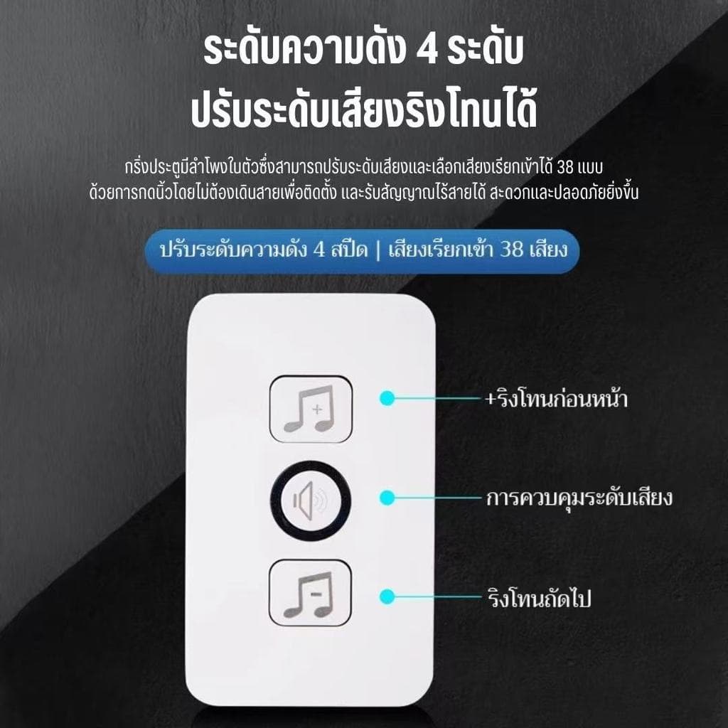 กริ่งประตูไร้สาย ระยะการใช้งาน 10-15 เมตร กันน้ำและฝุ่น ริงโทน 38 เสียง ติดตั้งง่ายมาก ไม่ต้องเจาะ รูปที่ 8