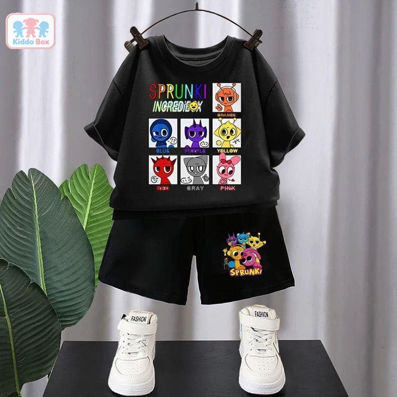 2ชิ้น ชุดแขนสั้นเด็ก Rhythm Box Sprunki ชุดเสื้อยืดแขนสั้นการ์ตูนอนิเมะสองชิ้น เซ็ตชุด รูปที่ 8