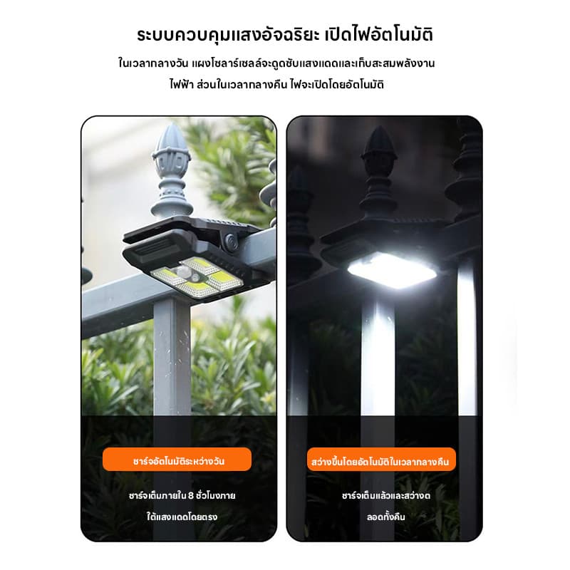 เวอร์ชันอัปเกรด ไฟคลิปโซลาร์ ไฟโซล่าเซลล์ โคมไฟสนาม ความสว่างสูง มีเซ็นเซอร์อัตโนมัติ กันน้ำIP65 หนีบได้ทุกที่ รูปที่ 7