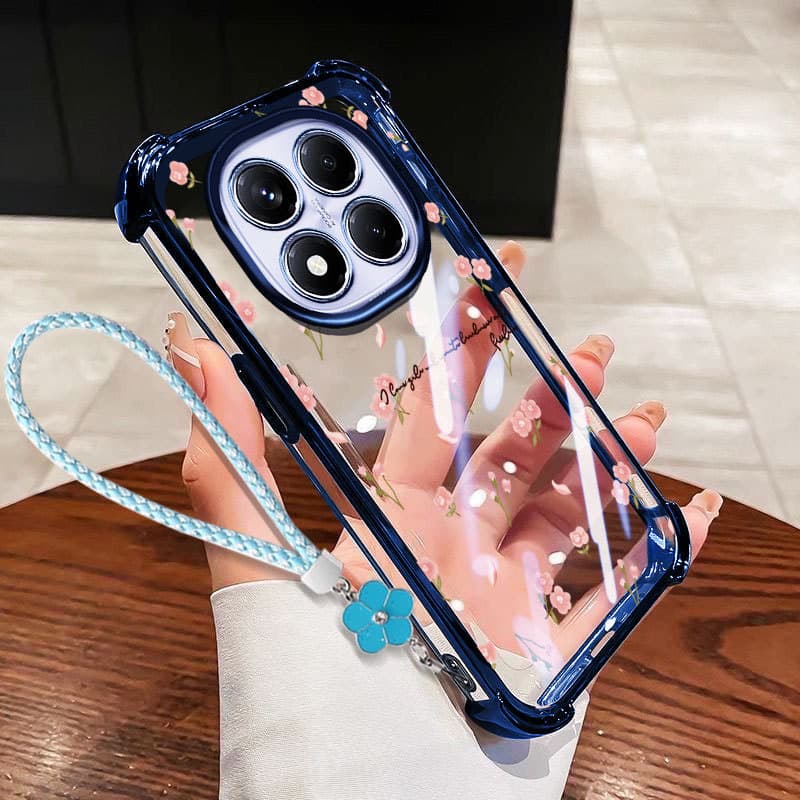 VRQR สําหรับ Xiaomi Redmi Note 15 Pro Plus หมายเหตุ 15 Pro + 5G 4G Poco M8 Pro 5G พิมพ์ดอกไม้กันกระแทกใสเคสโทรศัพท์พร้อมเชือกดอกไม้ รูปที่ 3