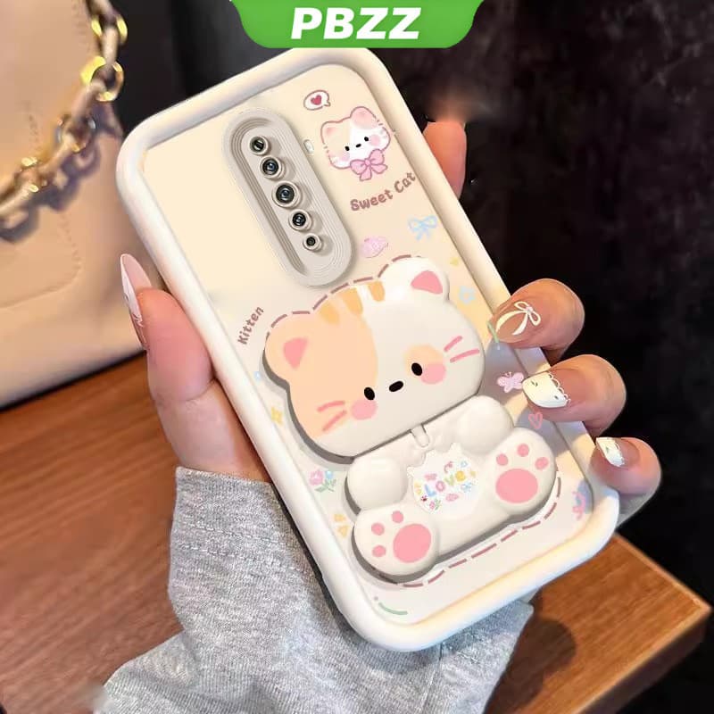 PBZZ FOR เคส สําหรับ OPPO reno 2F reno2 F reno 2 F reno 2 เคสโทรศัพท์ Softcase ซิลิโคนกันกระแทกออกแบบใหม่ความงามการ์ตูนแมวพร้อมที่วางสําหรับกระจก JTMMZJ01 รูปที่ 2