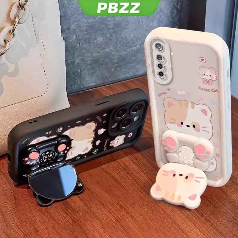 PBZZ FOR เคส เคสสําหรับRealme 6 pro realme 6 เคสโทรศัพท์Softcaseซิลิโคนกันกระแทกดีไซน์ใหม่ความงามการ์ตูนแมวพร้อมที่วางสําหรับกระจกJTMZJ01 รูปที่ 1