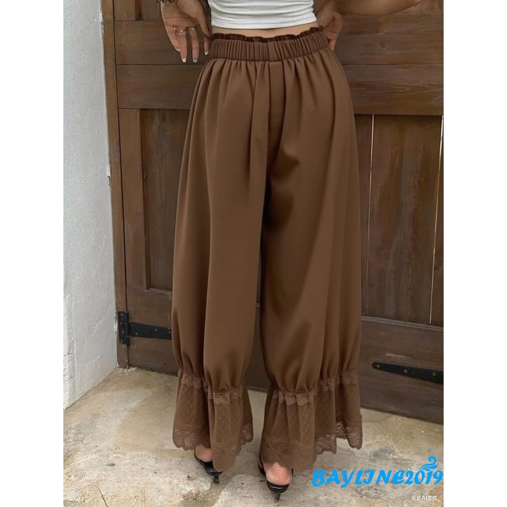 กางเกงขากว้างสำหรับผู้หญิง สไตล์ลูกไม้ตัด สีขาว ทำจากโพลีเอสเตอร์ นุ่มนวล สบาย ๆ ขนาดใหญ่พอดีตัว เหมาะสำหรับฤดูร้อน ระบายอากาศได้ดี รูปที่ 8